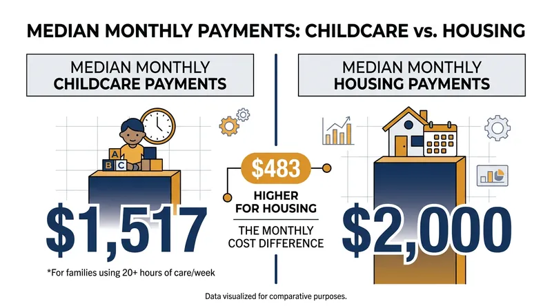 For families utilizing 20 or more hours of childcare per week, the cost consumes an amount equal to 75.8 percent of their housing payment.