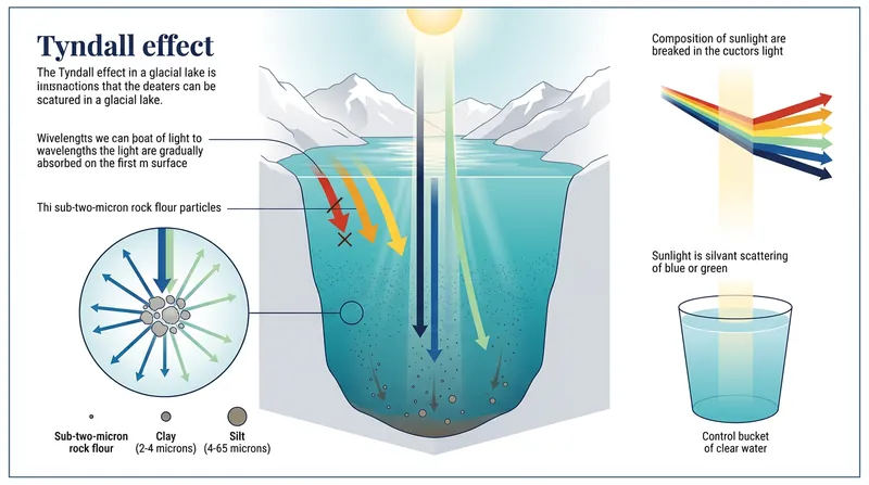 Sub-two-micron particles of rock flour act as microscopic mirrors, scattering short wavelengths of light.