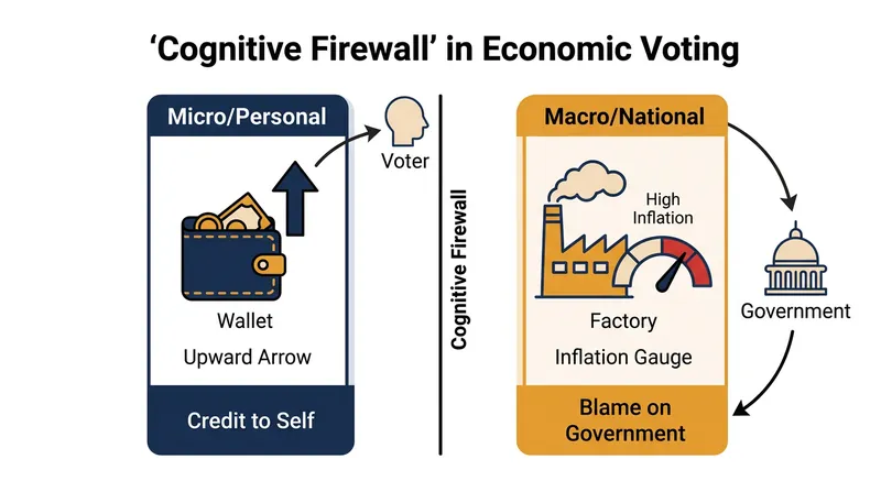 The psychological mechanism that insulates personal prosperity from political gratitude.