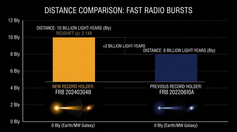 The newly discovered burst shatters the previous distance record by more than two billion light-years.