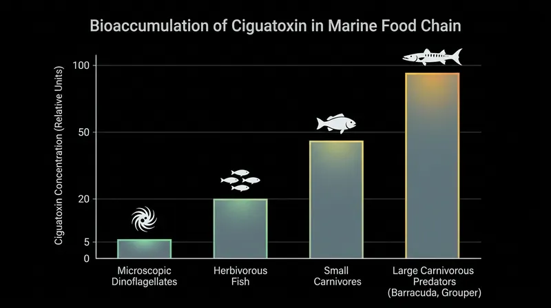 Toxin concentrations magnify exponentially as they move up the trophic ladder to apex predators.