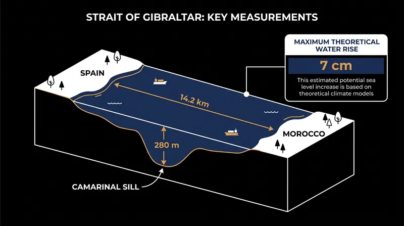 Even at maximum flow, the Strait of Gibraltar can only transfer enough water to raise the Mediterranean by roughly seven centimeters.
