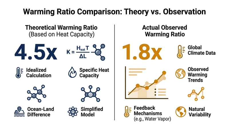If heat capacity alone governed warming, continents would heat up more than four times faster than oceans.