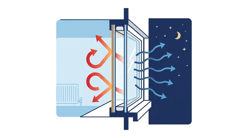 Low-E coatings isolate the outer pane, allowing it to radiate its heat into space without being warmed by the house.