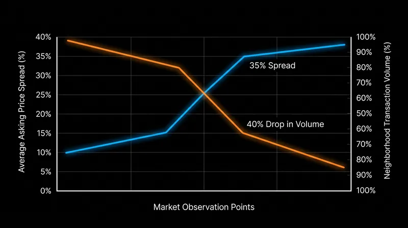 High asking price premiums directly correlate with collapsing transaction volumes.