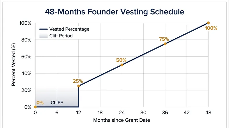 The standard 48-month founder vesting schedule with a 12-month cliff.