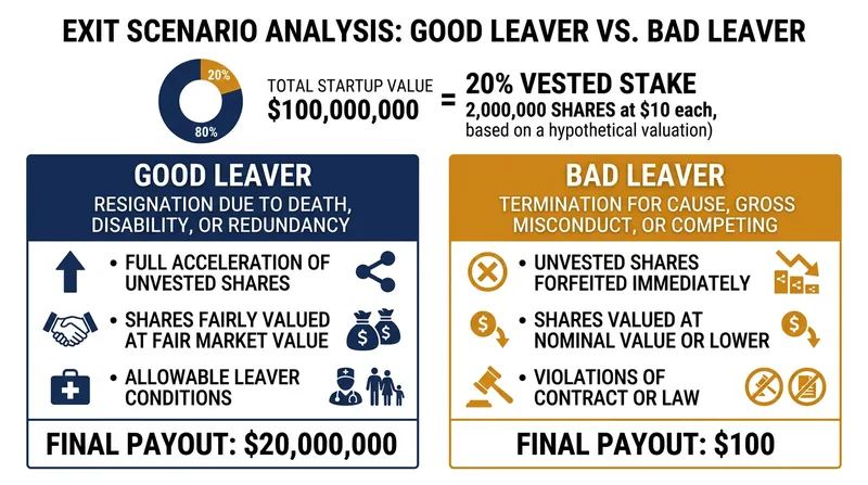 The financial difference between a good leaver and a bad leaver on a $20 million vested stake.