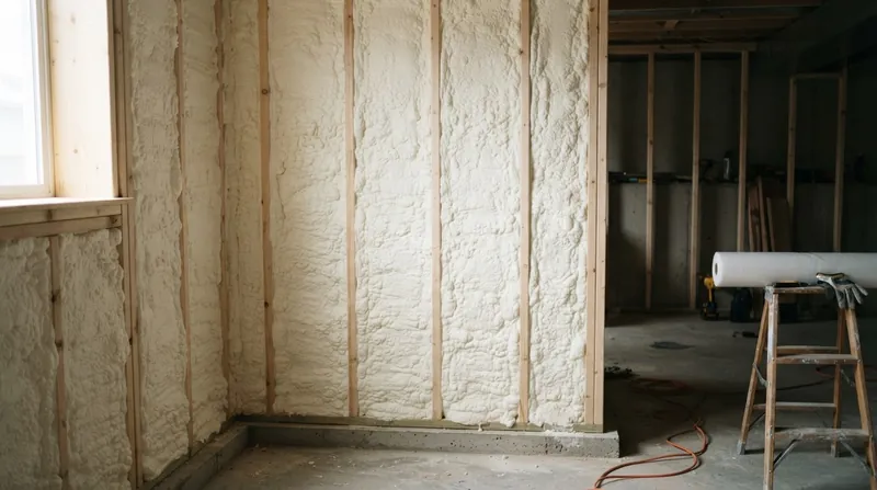 Illustration: When applied at a minimum thickness of three inches, closed-cell spray foam acts as both an R-19 thermal insulator and a seamless vapor barrier.
