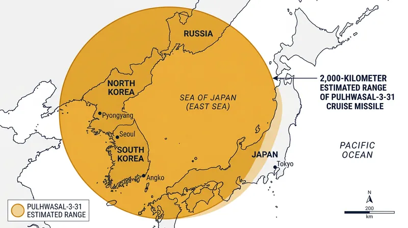 Estimated range of the Pulhwasal-3-31 strategic cruise missile.