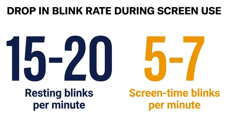 Focused screen work suppresses the natural blink reflex by more than 60 percent.