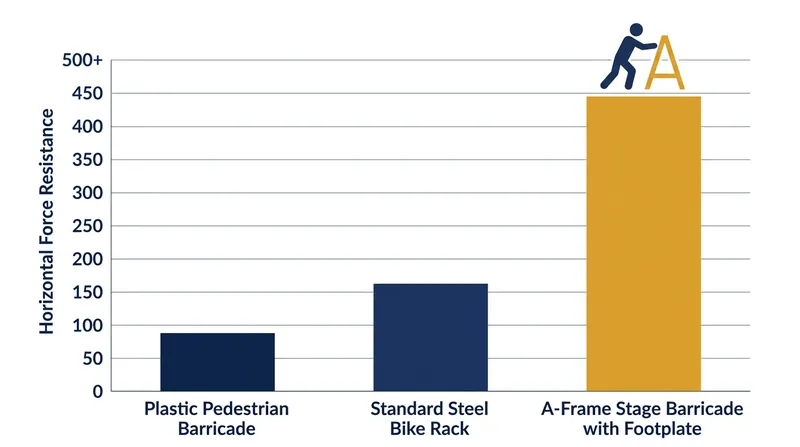 A-frame barricades are engineered specifically to withstand the massive horizontal forces generated by dense crowds.