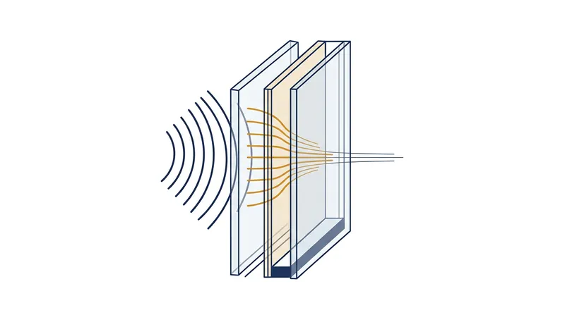 A polyvinyl butyral (PVB) interlayer acts as an acoustic shock absorber, providing constrained-layer damping.