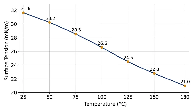 Even at 180°C, the surface tension of pure oil remains too high to wet the food surface without the aid of chemical surfactants.