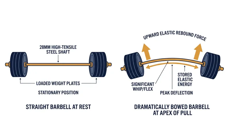 A 28-millimeter shaft provides the controlled elastic flex necessary for dynamic weightlifting.