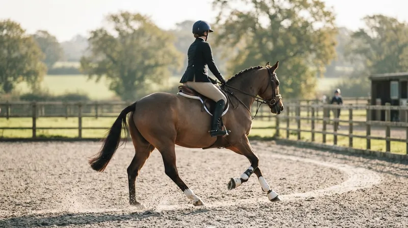 Illustration: The inside hind leg acts as the primary propulsive strut, reaching deep under the horse's center of gravity to maintain balance.