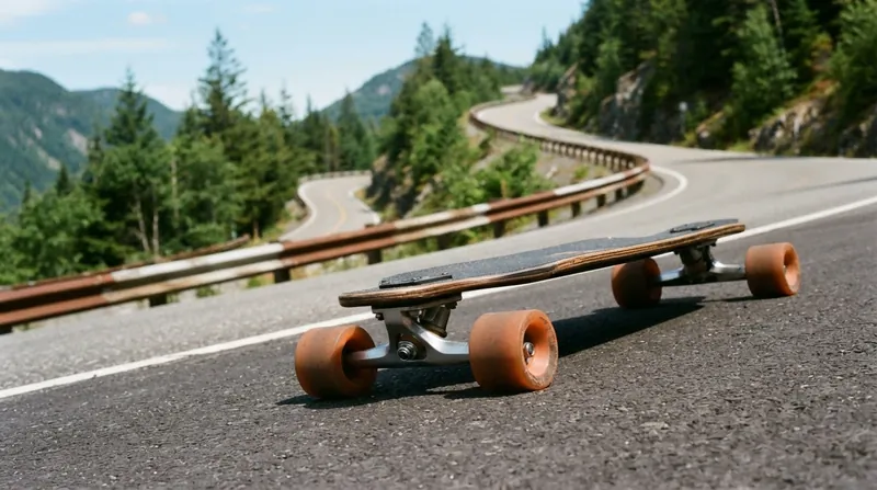 Illustration: At speeds exceeding 140 km/h, precision downhill trucks and specialized urethane wheels are required to prevent catastrophic speed wobbles.