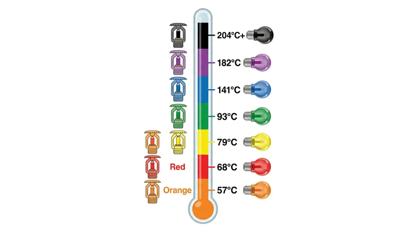 NFPA 13 color codes dictate the exact temperature at which the glass bulb will shatter.