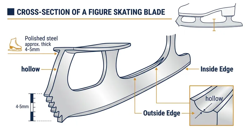 A standard figure skating blade features a hollow groove that creates distinct inside and outside edges.