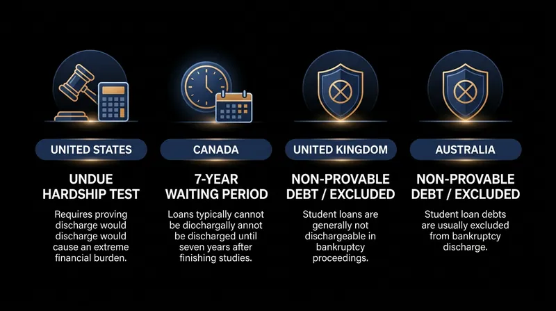 Statutory barriers to discharging student debt across major Anglosphere jurisdictions.