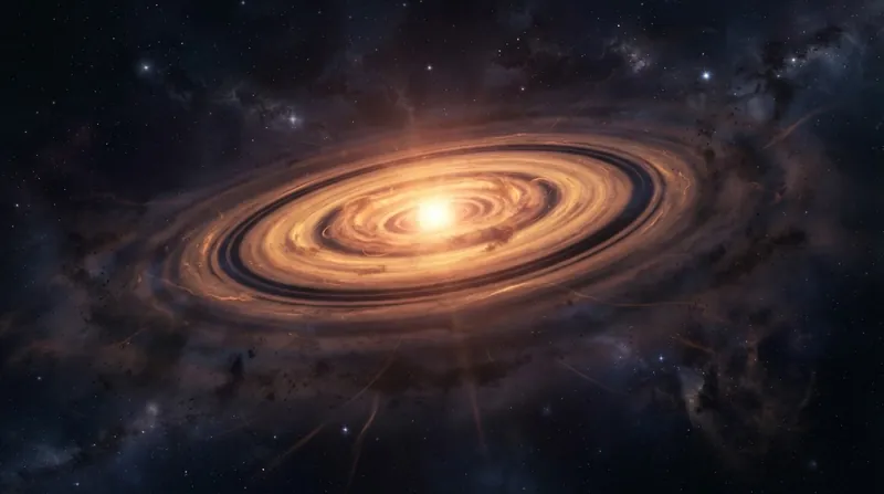 Illustration: High-resolution radio observations reveal concentric gaps in protoplanetary disks, carved by newly forming planets sweeping up material.