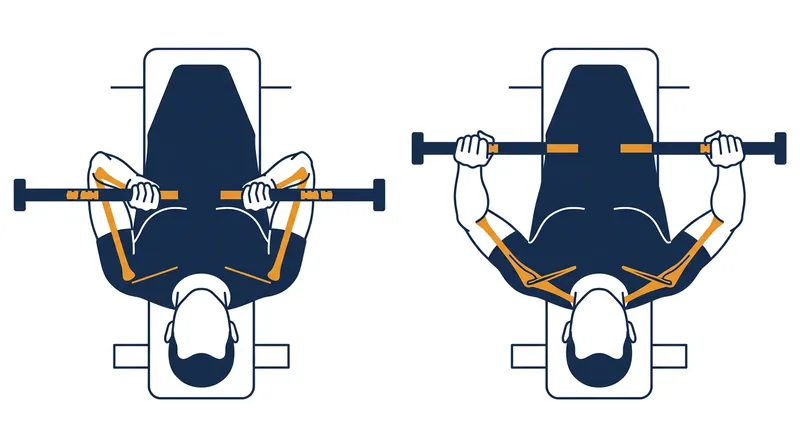 A wider grip increases horizontal abduction, multiplying the strain on the inferior fibers by a factor of 1.5.