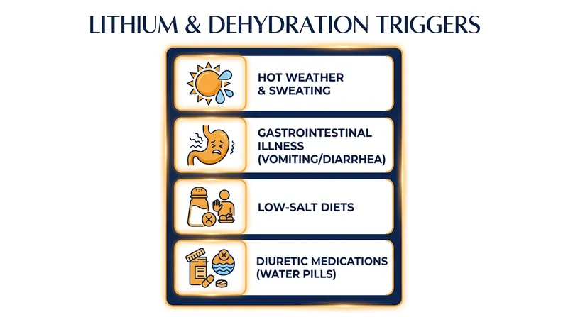 Common physiological and dietary triggers that force the kidneys to hoard sodium and lithium.