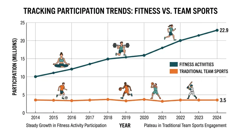 Individual fitness pursuits have vastly outpaced traditional team sports in adult participation.