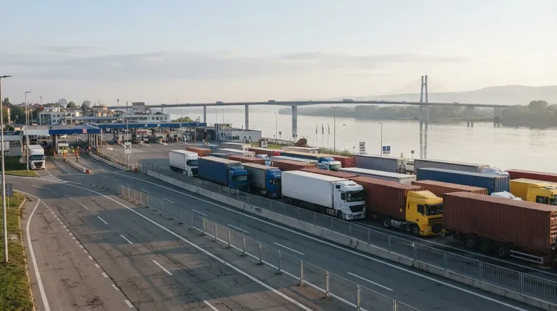 Illustration: New customs facilities in Dandong are designed to process thousands of heavy freight vehicles daily.