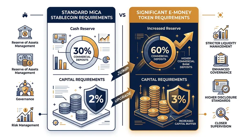 Significant e-money tokens face stricter capital and reserve mandates under the MiCA framework.