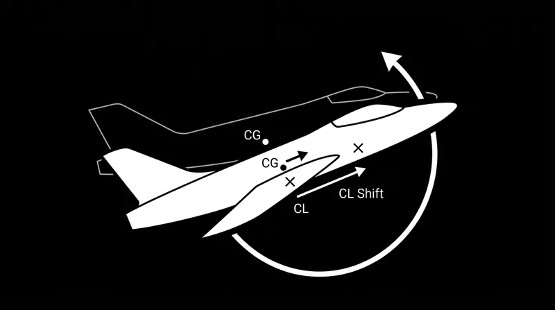 As the aft-located wingtips lose lift, the overall center of pressure shifts forward, violently pitching the nose up.