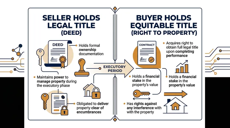 Equitable conversion splits ownership into legal and equitable title during the executory period.