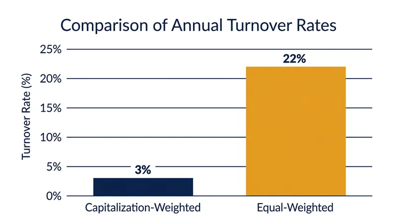 Equal-weighted funds experience significantly higher turnover to maintain their target allocations.