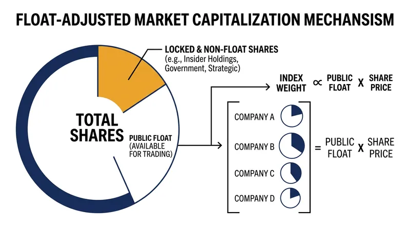 Modern indices only weight companies based on shares available for public trading.