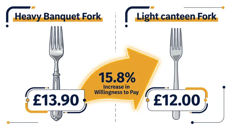 Diners using heavy cutlery were willing to pay significantly more for the exact same plate of food.
