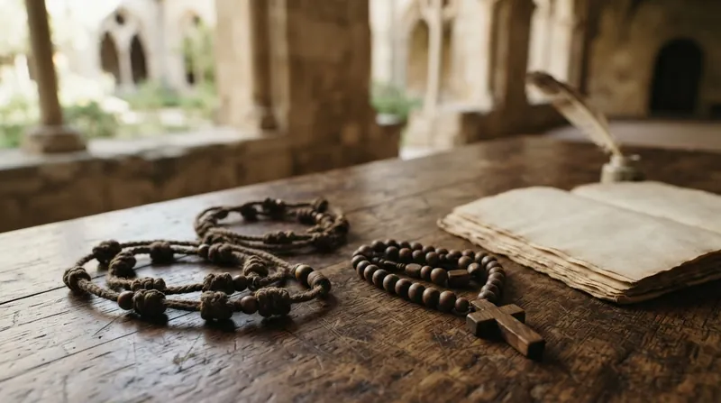 Illustration: The Dominican Order transformed the beads from a simple counting tool into a meditative catechism on the life of Christ.