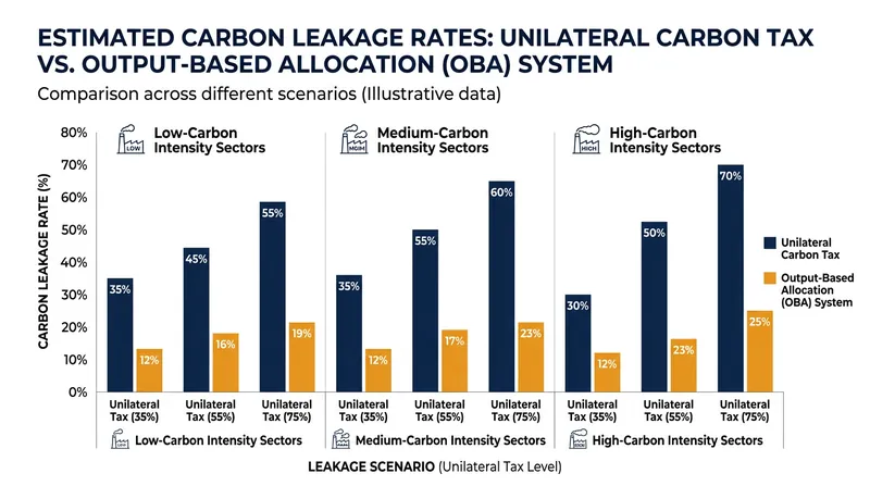 Estimated carbon leakage rates in the steel sector with and without output-based allocation.