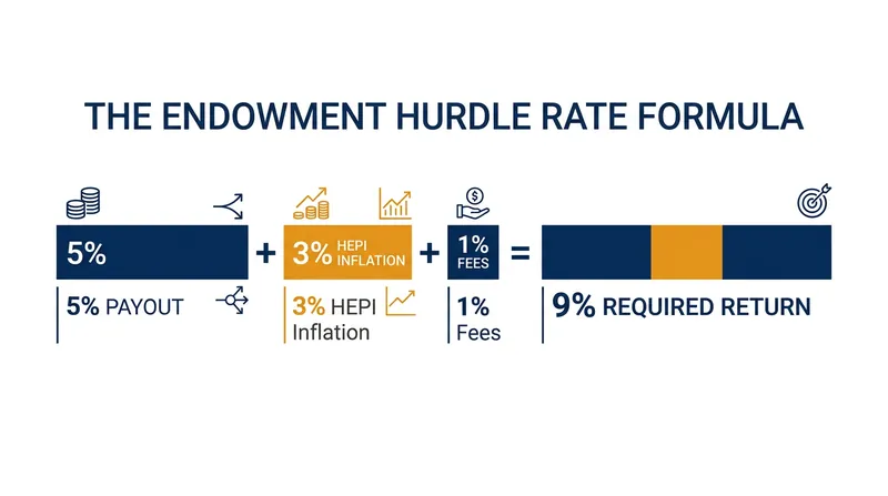 The mathematical hurdle an endowment must clear annually to preserve its purchasing power.