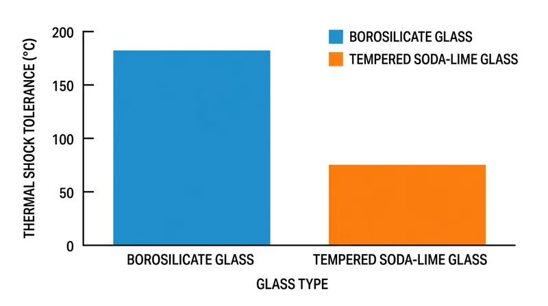 Borosilicate glass can withstand significantly larger sudden temperature drops than tempered soda-lime glass before fracturing.