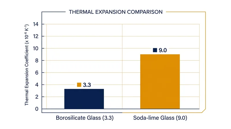 Soda-lime glass expands at nearly three times the rate of borosilicate glass when exposed to the same temperature increase.