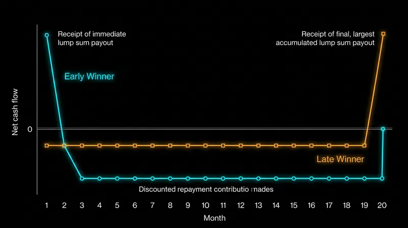 Early winners pay for liquidity, while late winners earn a yield on their savings.