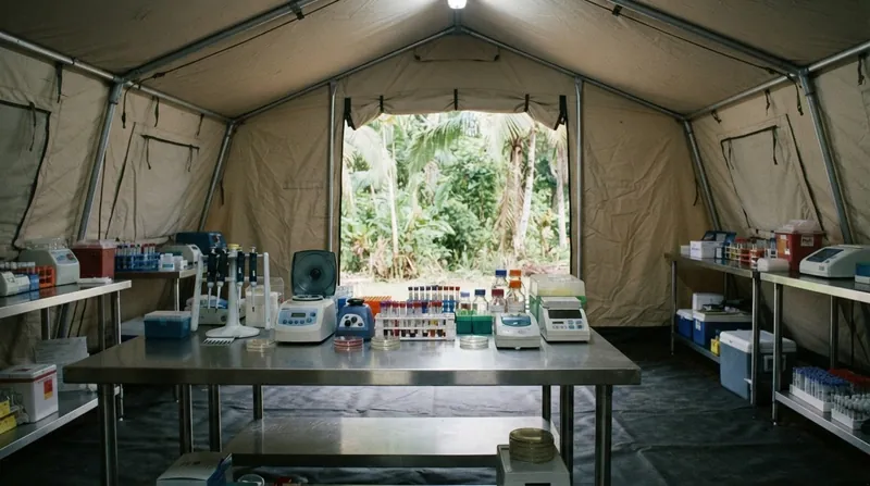 Illustration: Mobile laboratories have reduced the time required to confirm Ebola infections from days to hours.