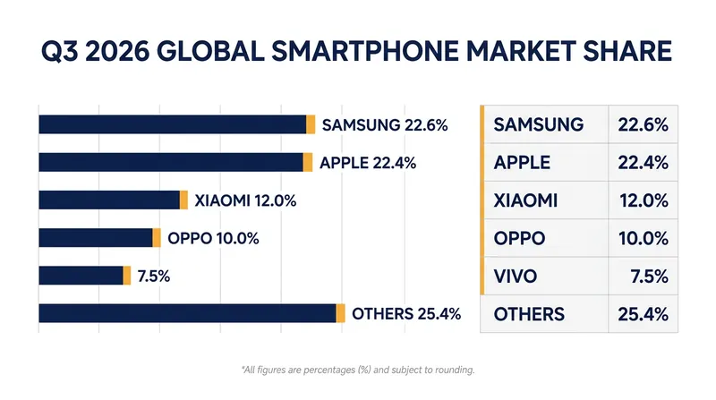 Samsung and Apple consolidated their grip on the market, accounting for a combined 45 percent of global shipments.