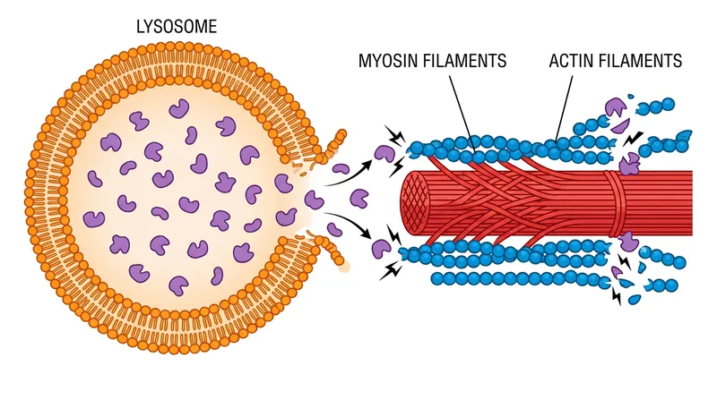 During autolysis, digestive enzymes physically dismantle the sarcomere to resolve the rigidity.