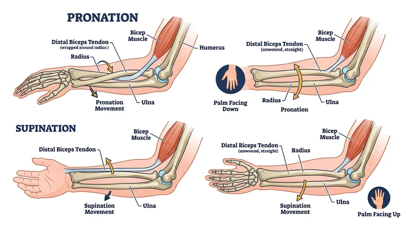 Pronation wraps the tendon around the radius, protecting it from direct tensile stress.