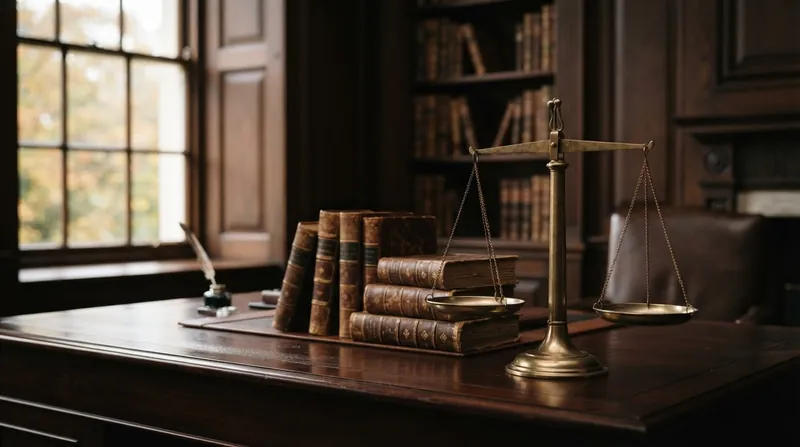 A grand European courtroom interior featuring wooden benches, a judge's desk, and natural light streaming through windows.