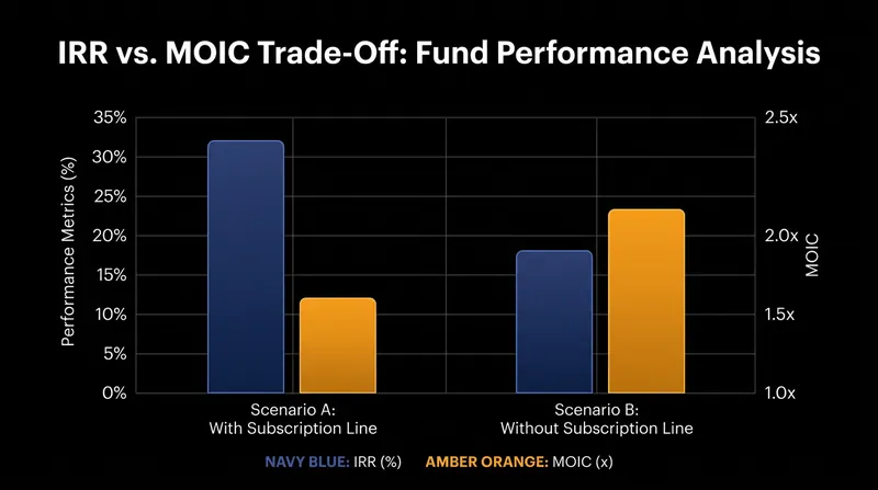 While subscription lines inflate the annualized rate of return, the accumulated interest expense slightly reduces the actual cash multiple.