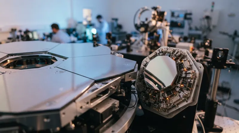 Illustration: Deformable mirrors use thousands of microscopic actuators to physically cancel out the wavefront distortion measured by the system.