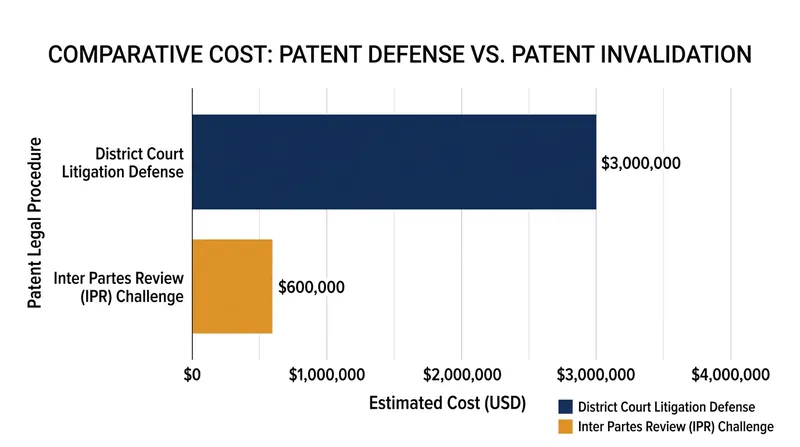 The 5:1 cost asymmetry between defending a patent and challenging it allows buyers to leverage Arrow's paradox even after an invention is legally protected.