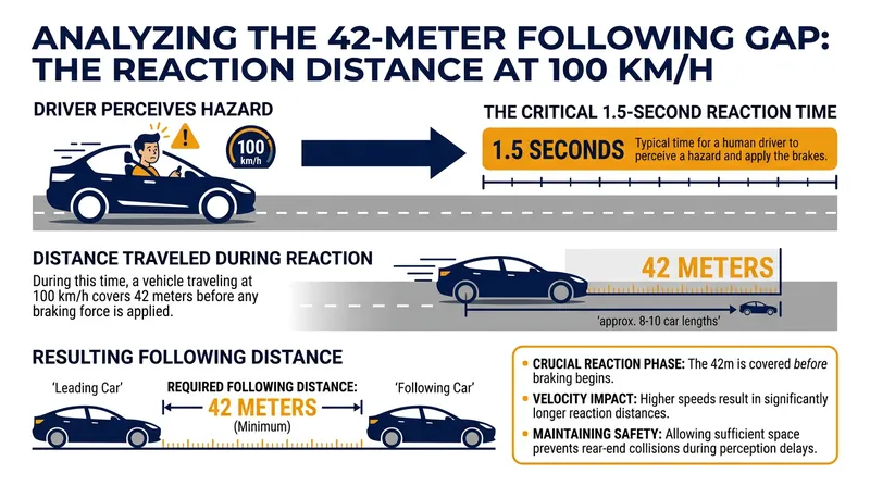 At highway speeds, a vehicle covers significant distance before the driver's brain can process the need to brake.