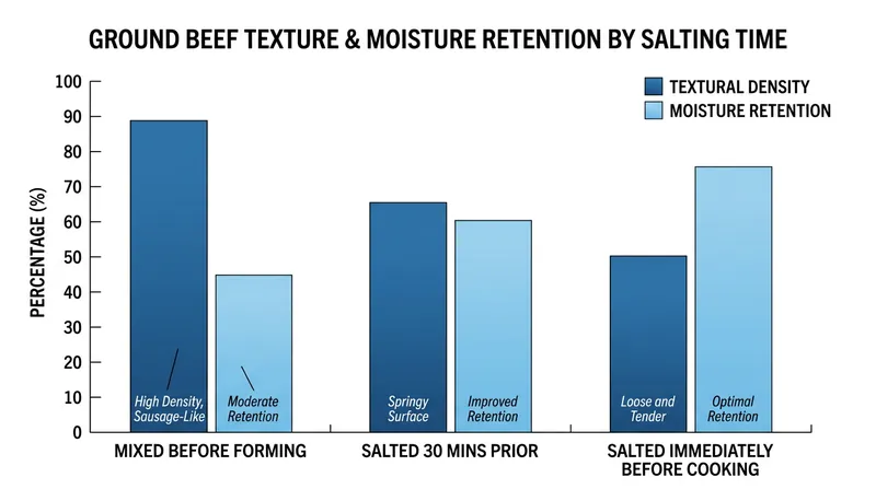 The dramatic impact of salt timing on the final density of a cooked burger patty.